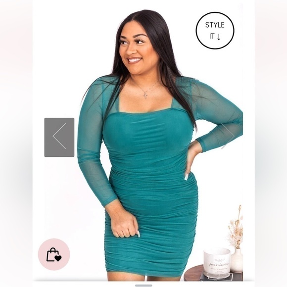 Pink LILY LEAVING LATE GREEN MESH SLEEVE SQUARE NECK DRESS SZ XL - Picture 8 of 16